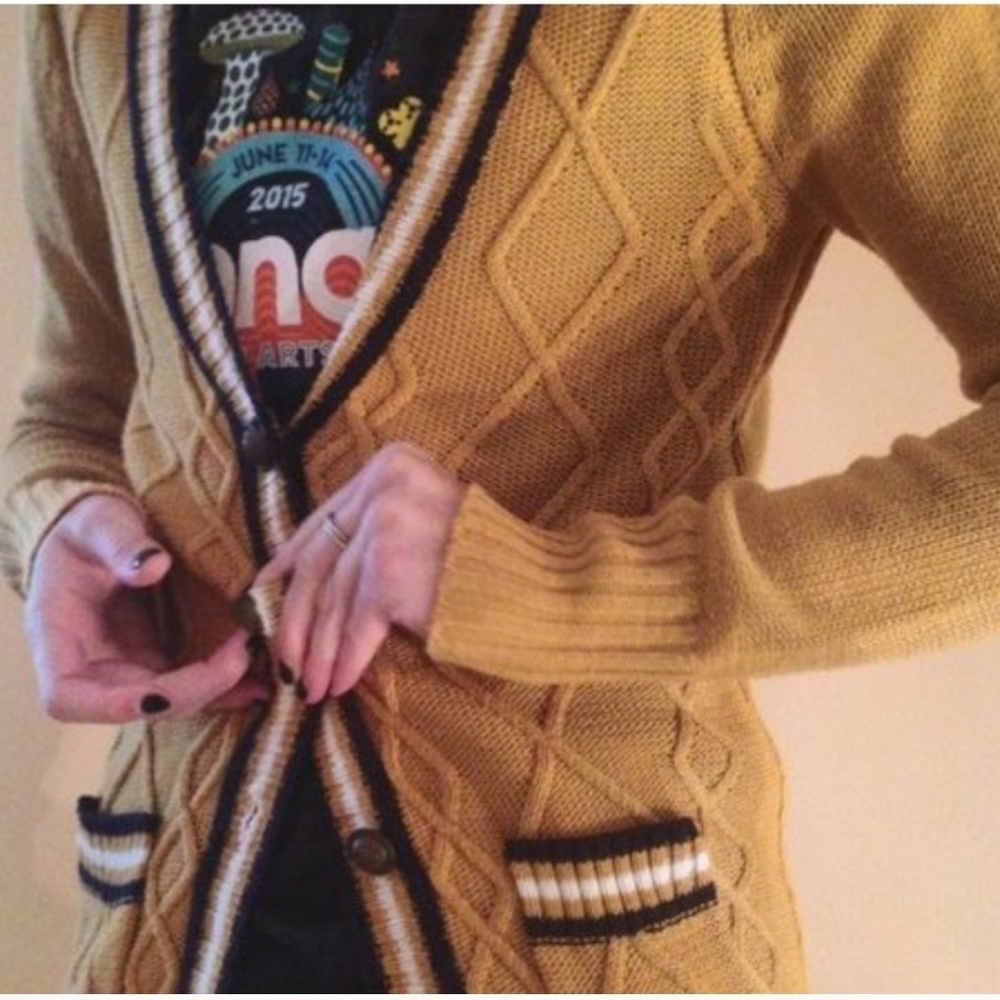 Forever 21 Yellow Preppy Knit Cardigan